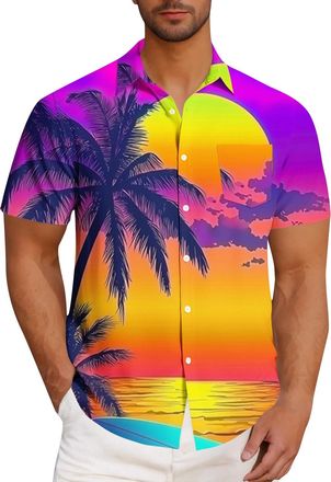 Generic Mens Hawaiian Shirt Regual Fit, Short Sleeve Shirt, Summer Tropical Beach Shirts, Casual Button Down Top Aloha Printed Shirts, 4-Way Stretch Lightweig