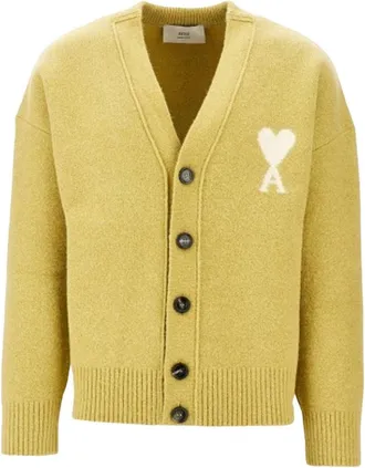 Ami Big Heart Logo Alpaca Cardigan Lime Green Off-White UKC365-KN0135-3993