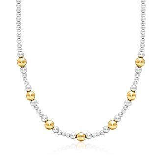 Ross-Simons Italian 4-8mm Sterling Silver and 18kt Gold Over Sterling Graduated Bead Necklace