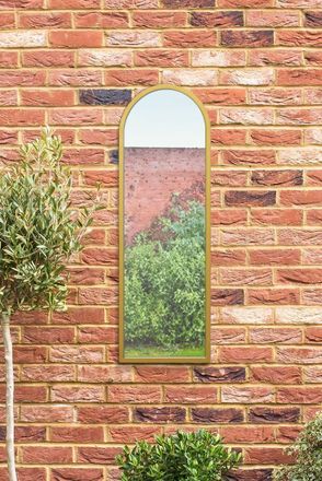 MirrorOutlet Gold Metal Framed Arched Garden Wall Mirror 47 X 16 (120CM X 40CM) | Size: 1 Pack
