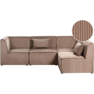 Beliani Modular Left Corner 4 Seater Sofa Sand Beige Corduroy 4 Seater Sectional Sofa Modern Design LEMVIG