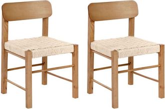 Beliani Set of 2 Dining Chairs Brown Rubberwood Paper Rope Woven Seat Boho Style Kitchen Dining Room ALLOS