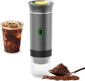 No Brand Cafetera Inal&aacute;mbrica Gris Oscuro Para Coche, Casa Y Viajes, Cafetera El&eacute;ctrica 3 En 1, Puede Usar C&aacute;psulas O Caf&eacute; Molido