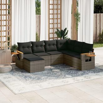vidaXL Vidaxl - Set De Sof&aacute;s De Jard&iacute;n 7 Piezas Con Cojines Rat&aacute;n Pe Gris