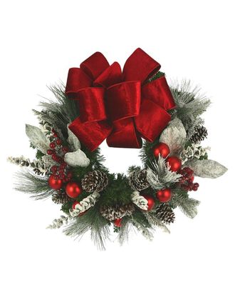 Creative Displays Inc. 28In Flocked Eucalyptus Christmas Wreath With Large Bow