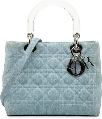Dior Pre-owned Handbags, female, Blue, Size: ONE SIZE Pre-owned Quilted Denim Top Handle Bag