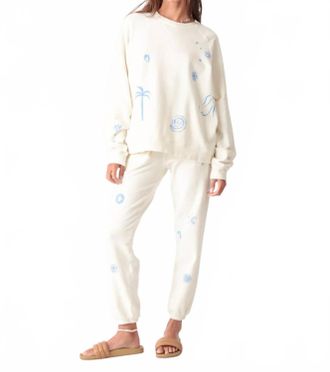 Electric & Rose Classic High-Rise Drawstring Doodle Jogger In Ivory