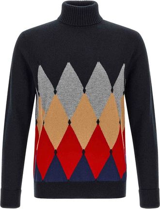 Ballantyne Classic Diamond Intarsia Turtleneck Sweater