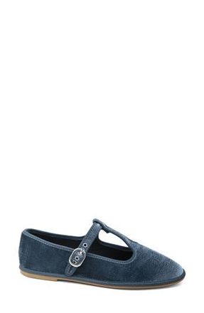 Kenneth Cole Verona T-Strap Flat in Blue Velvet at Nordstrom Rack, Size 8.5