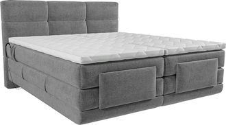 Vente-Unique Conjunto Boxspring cabecero capiton&eacute; + somieres relajaci&oacute;n el&eacute;ctrico + colch&oacute;n + sobrecolch&oacute;n 2 x 80 x 200 gris claro - LODI de PALACIO