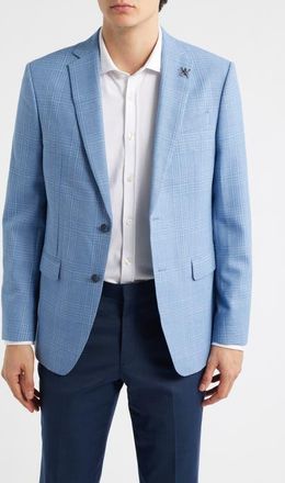 John Varvatos Bleecker Windowpane Plaid Wool Blend Sport Coat in Light Blue at Nordstrom, Size 40Regular
