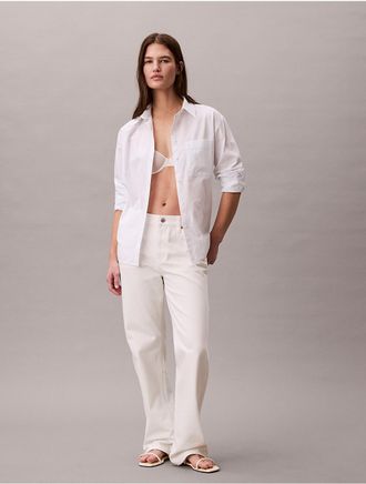 Calvin Klein Womens Tencel Roll Tab Button-Down Shirt - Open White - XL