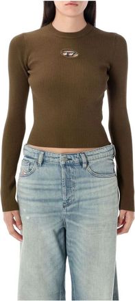 Diesel Tops, Dames, Groen, XS, Polyester, Groene Geribbelde Top met Uitgesneden Design