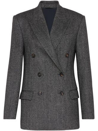 Brunello Cucinelli double-breasted herringbone blazer - Grey