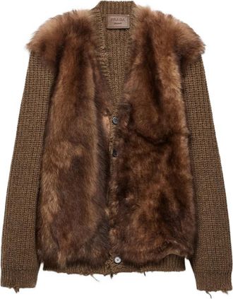 Prada Shearling-trimmed Wool Cardigan