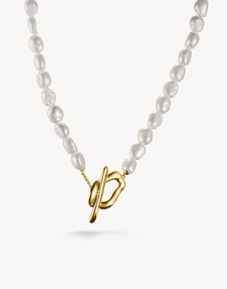 Thomas Sabo Natural Beauty - Collana placcata oro con perle tonalit&agrave; oro giallo e bianco