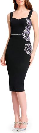 Dress The Population Nicole Floral Embroidered Sheath Dress in Black at Nordstrom, Size Xx-Large