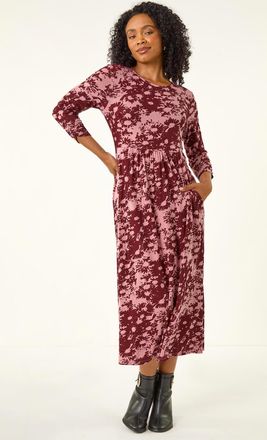 Roman Floral Abstract Stretch Midi Dress