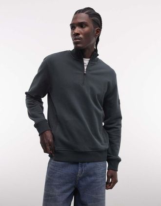 Barbour Ehan - Felpa verde scuro con logo e zip corta