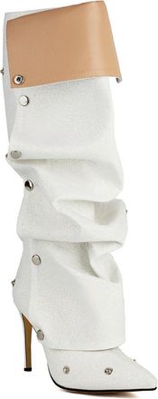 Generic Womens Pointed Toe Glitter Long Boots Stiletto High Heel Knee High Boots Evening Party Pron Shoes with Zipper,White,8.5 UK