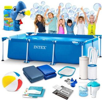 OEM Piscina De Jard&iacute;n Con Estructura 300 X 200 X 75 Cm 15 En 1 Intex 28272 + M&aacute;quina De Burbujas Gratis