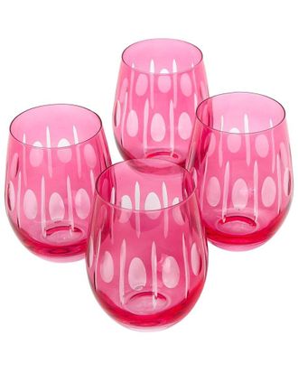 Two's Company Set of 4 Sparkling Cut Hand-Engraved Stemless Wine Glasses
