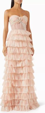 Tarik Ediz Cielo Glitter Tiered Gown In Pink