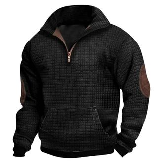 Generic Mens Jumpers Crew Neck Sweater Retro Half Zip Hoodie MenS Spring And Autumn High Neck Half Zip Hoodie MenS Winter Sweatshirt (Black, S)