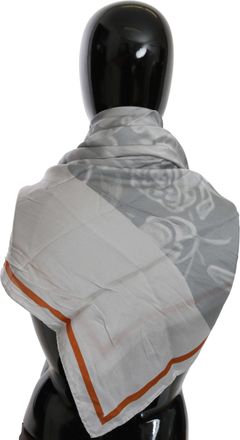 Costume National Womens Gray Orange Silk Floral Foulard Wrap Scarf