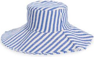 Treasure & Bond Frayed Edge Stripe Bucket Hat in Blue- Ivory at Nordstrom Rack