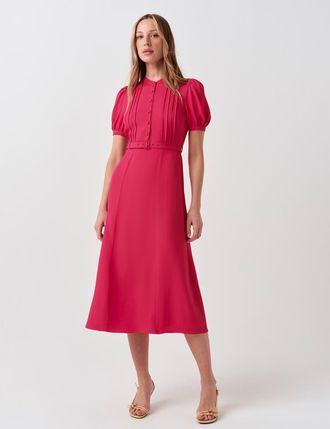 Ghost London Francis Round Neck Crepe Midi Dress in Bright Pink at Nordstrom, Size 10