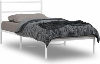 vidaXL Metal Bed Frame without Mattress with Headboard White 100x190cm vidaXL