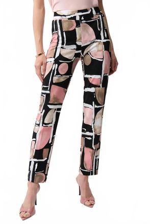 Joseph Ribkoff Abstract Slit Back Straight Pants In Black/multi
