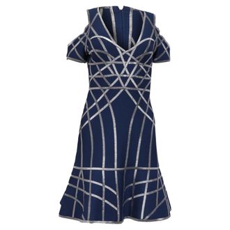H&eacute;rve L&eacute;ger by Max Azria Veronikka Caged Cold-Shoulder Flute Dress in Blue Nylon