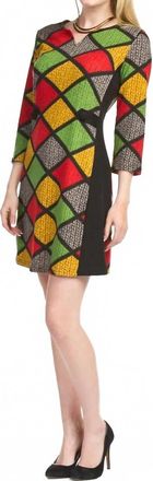 Papillon Cable Print 3/4 Sleeve Dress In Multi