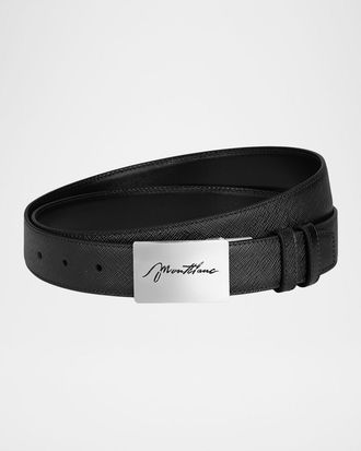 Montblanc Men & apos;s Cursive Plate-Buckle Reversible Leather Belt