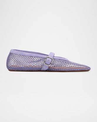 Alaia Mesh Mary Jane Suede Ballerina Flats
