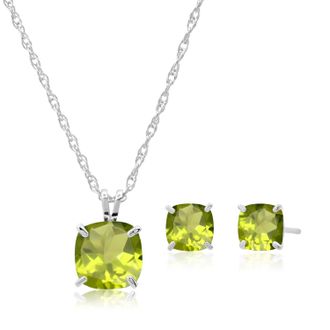 MAX + STONE 925 Sterling Silver Cushion Cut Gemstone Stud Earrings and Pendant Necklace