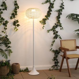 Jonathan Y Designs Jaemin Modern Coastal Faux Rattan Integrated Indoor/Outdoor LED Solar Powered Floor Lamp
