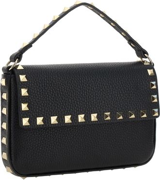 Valentino Garavani Womens Rockstud Mini Pouch Nero Calf Leather Bos Taurus Shoulder Bags