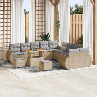 vidaXL Conjunto De Sof&aacute; De Jard&iacute;n 13 Pcs Beige Rat&aacute;n Sint&eacute;tico Vidaxl