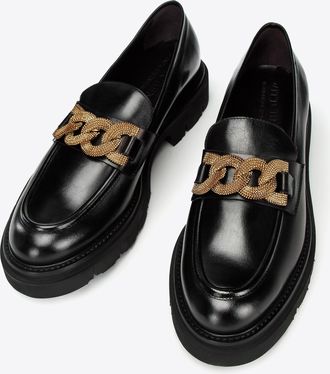 Wittchen Dames Leren Mocassins met Decoratieve Ketting op Platform Zwart