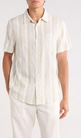 14th & Union Short Sleeve Woven Slub Shirt in Tan Tide Stripe at Nordstrom Rack, Size Xx-Large