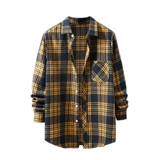 Generic Cotton Checked Shirt for Men, Mens Long Sleeve Regular Fit Casual Plaid Shirt Fashion Plaid Print Flannel Shirt Checked Tartan Button Down Shirts with