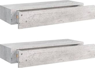 vidaXL Wall Drawer Shelves 2 pcs Concrete Grey 60x23.5x10cm mdf Vidaxl