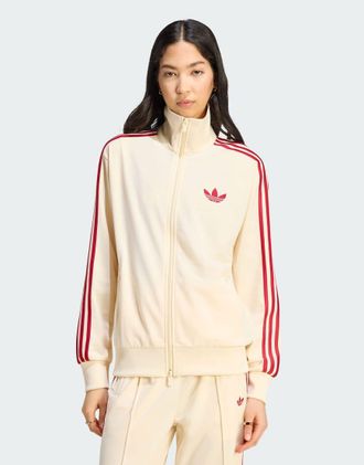 adidas Originals Firebird - Top sportivo ampio color vaniglia e rosso-Giallo