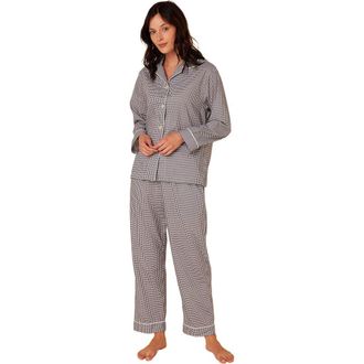 The Cats Pajamas Luxe Pima Pajama Set Conversational in Classic Gingham Navy at Nordstrom, Size X-Small