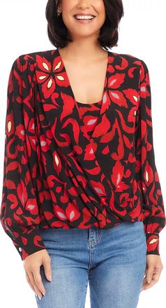 Karen Kane Caily Crossover Top In Red And Black Multi