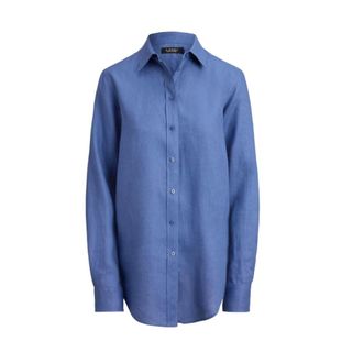 Ralph Lauren Lichtgewicht linnen overhemd - Dames - Blouses & Shirts - Blauw - Maat: L Linnen