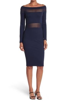 By Design Off-the-Shoulder Mesh Panel Bodycon Dress in Navy Blazer at Nordstrom Rack, Size X-Small